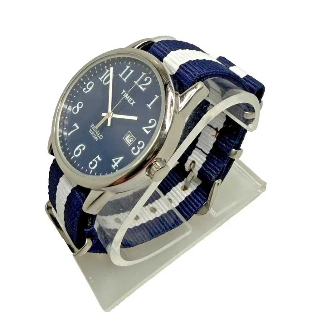 TIMEX TW2P75900 Indiglo Easy Reader Analog Men's Watch 38mm Blue Striped NEW